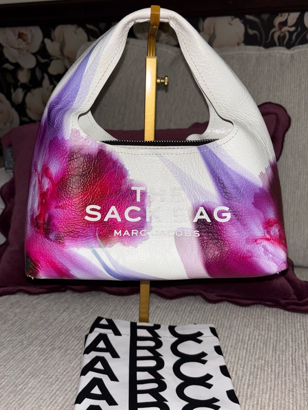 Marc Jacobs The Mini Sack Bag Future Floral Print Leather Hobo Bag w/ Pouch